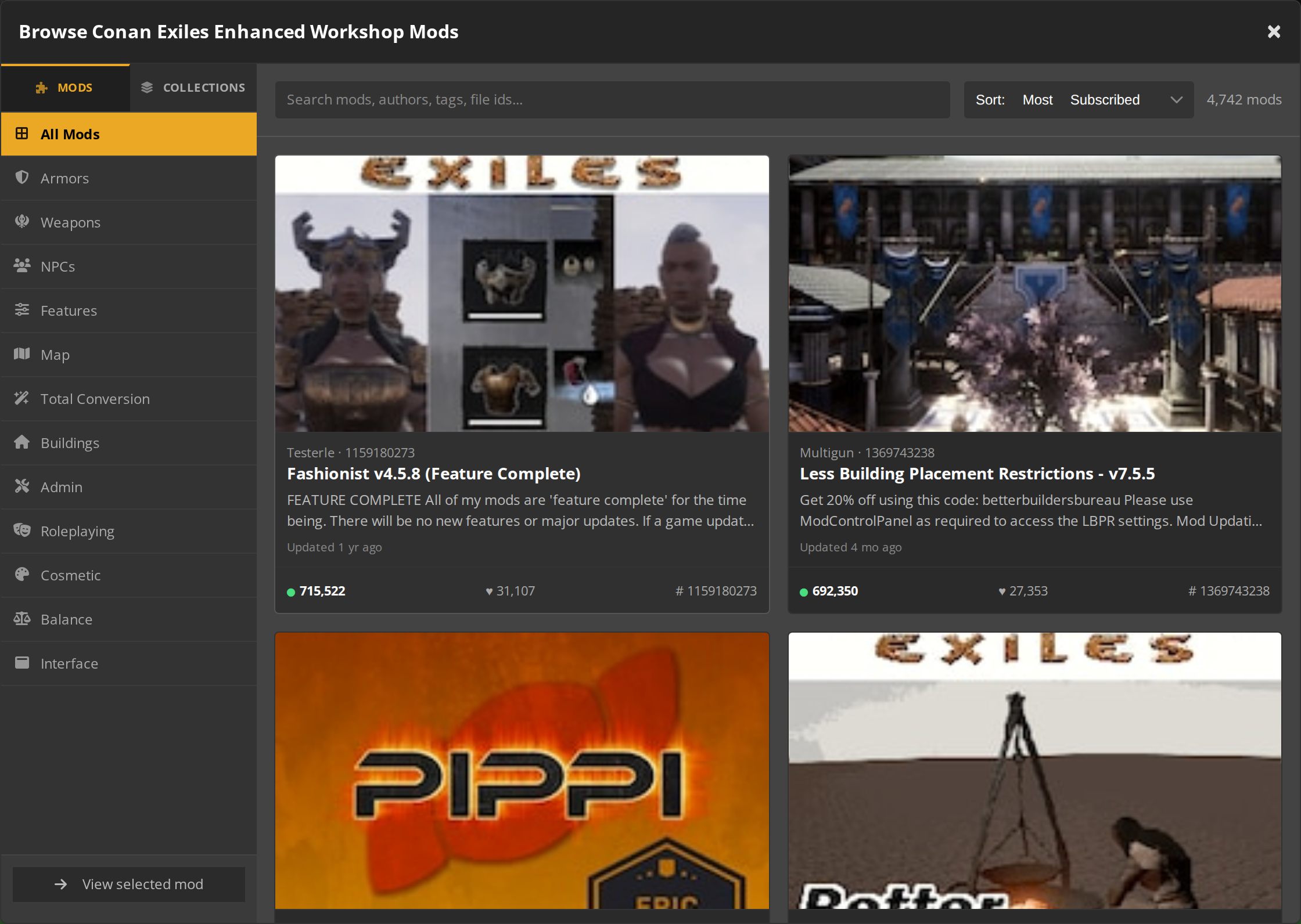 In-panel Workshop mod browser for Conan Exiles Enhanced